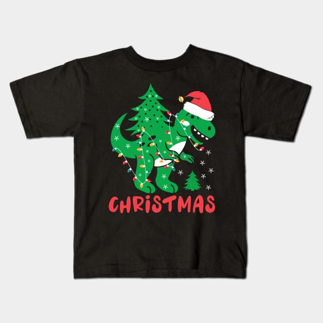 Tree Rex T-Rex Santa Claus Christmas Tree Xmas Gift Kids T-Shirt by BadDesignCo